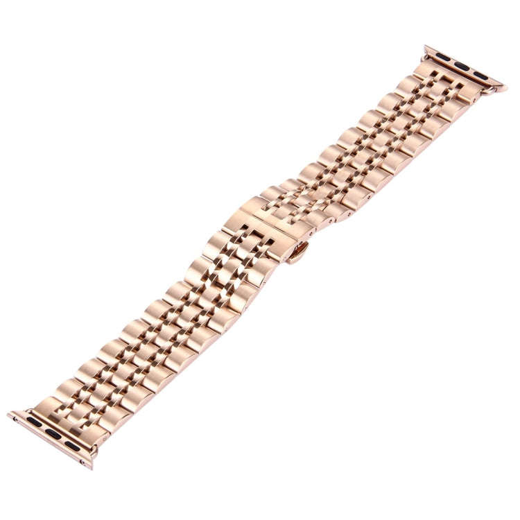 22mm Men Hidden Butterfly Buckle 7 Beads Stainless Steel Watch Band For Apple Watch 38mm(Rose Gold)