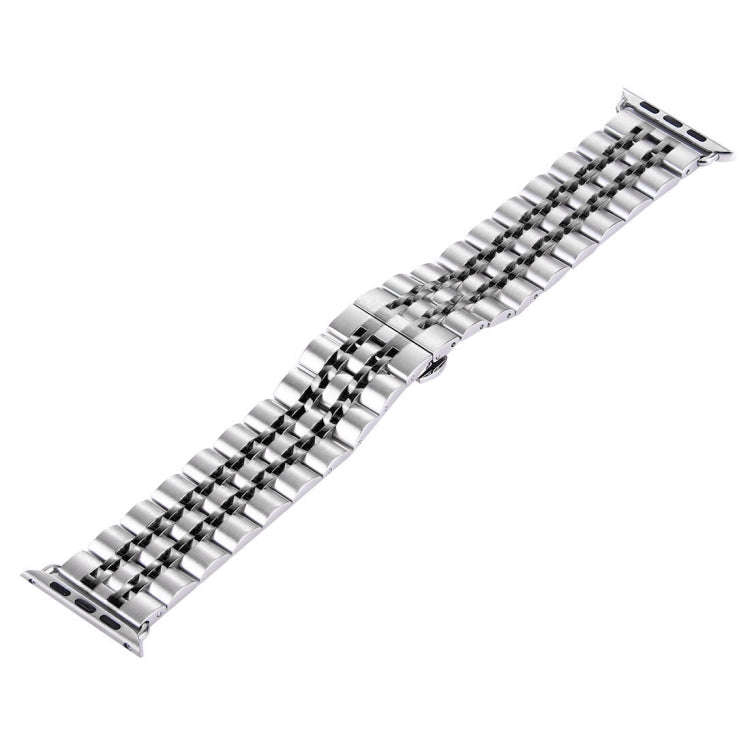 22mm Men Hidden Butterfly Buckle 7 Beads Stainless Steel Watch Band For Apple Watch 38mm(Silver+B...