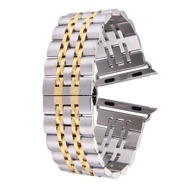 22mm Men Hidden Butterfly Buckle 7 Beads Stainless Steel Watch Band For Apple Watch 38mm(Silver G...