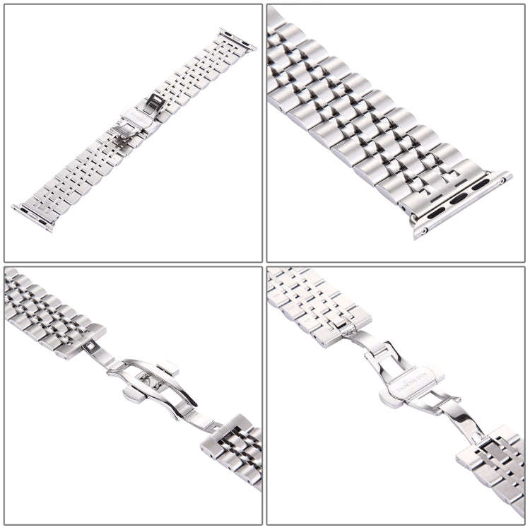 22mm Men Hidden Butterfly Buckle 7 Beads Stainless Steel Watch Band For Apple Watch 38mm(Silver)