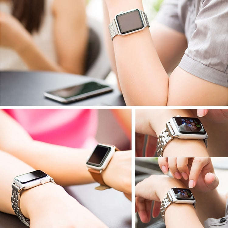22mm Men Hidden Butterfly Buckle 7 Beads Stainless Steel Watch Band For Apple Watch 38mm(Silver)