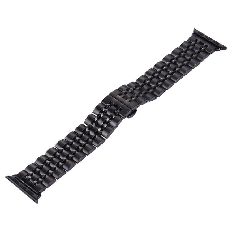22mm Men Hidden Butterfly Buckle 7 Beads Stainless Steel Watch Band For Apple Watch 42mm(Black)