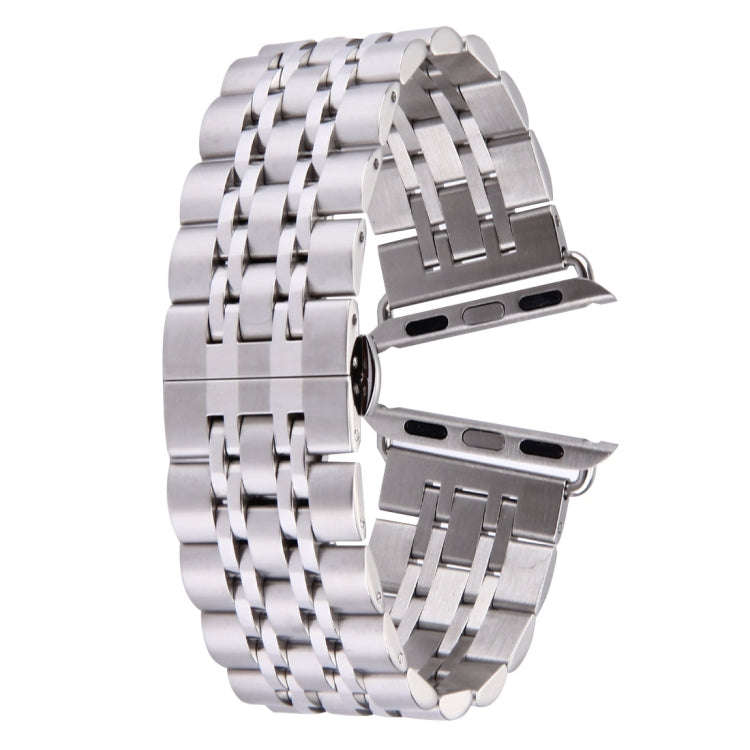 22mm Men Hidden Butterfly Buckle 7 Beads Stainless Steel Watch Band For Apple Watch 42mm(Silver)