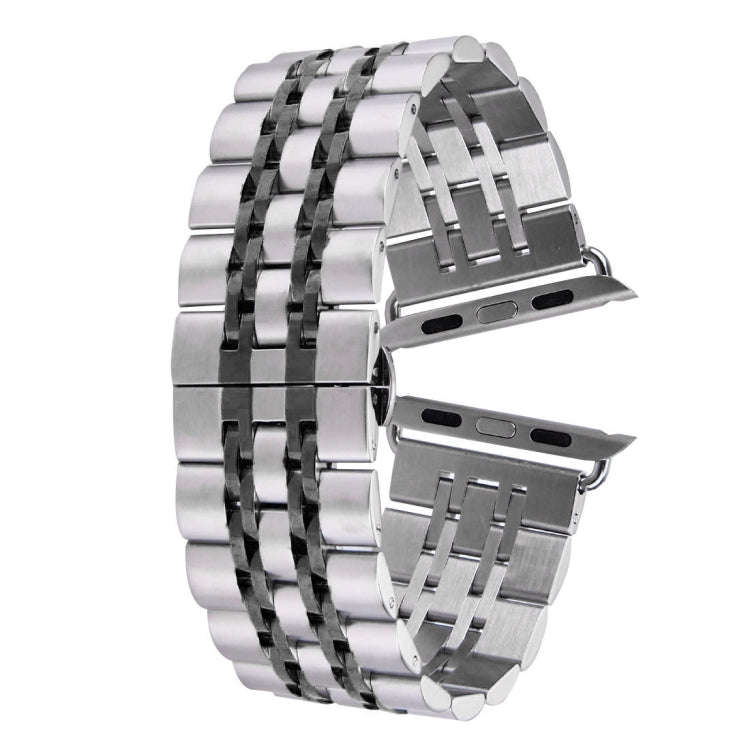 22mm Men Hidden Butterfly Buckle 7 Beads Stainless Steel Watch Band For Apple Watch 42mm(Silver+B...