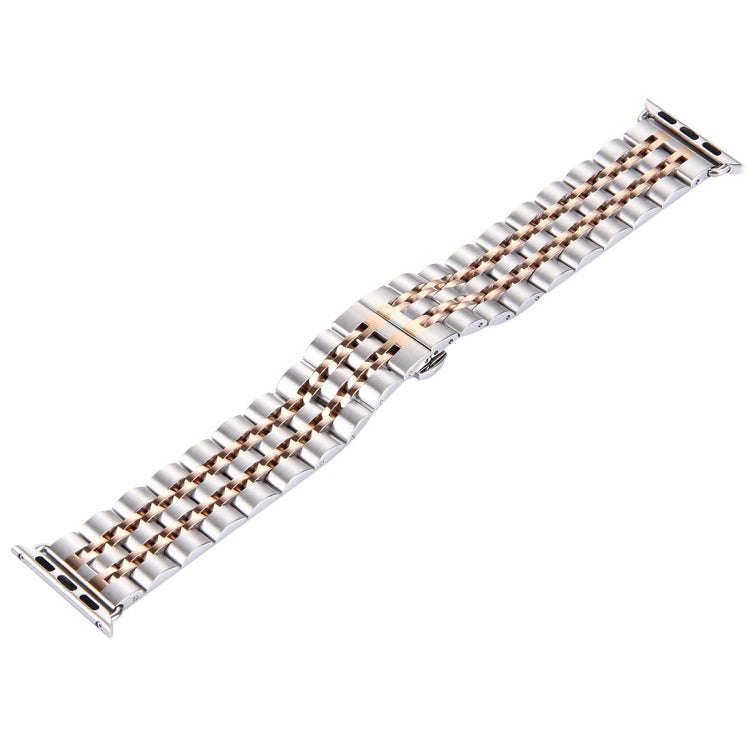22mm Men Hidden Butterfly Buckle 7 Beads Stainless Steel Watch Band For Apple Watch 42mm