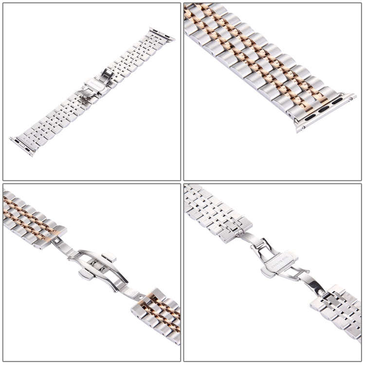 22mm Men Hidden Butterfly Buckle 7 Beads Stainless Steel Watch Band For Apple Watch 42mm