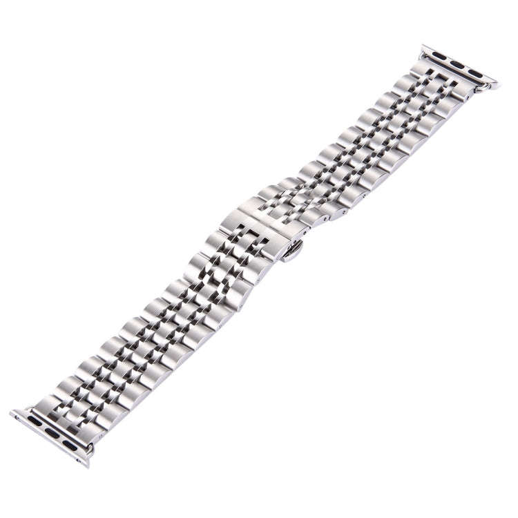 22mm Men Hidden Butterfly Buckle 7 Beads Stainless Steel Watch Band For Apple Watch 42mm(Silver)