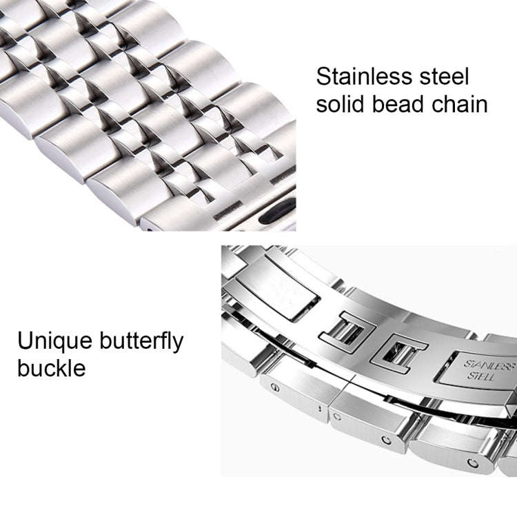 22mm Men Hidden Butterfly Buckle 7 Beads Stainless Steel Watch Band For Apple Watch 42mm(Silver+B...
