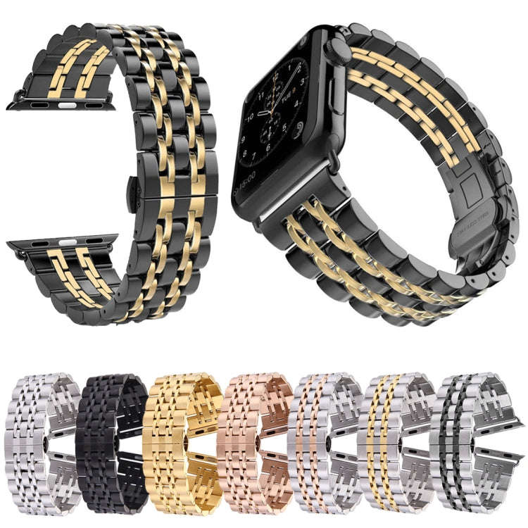22mm Men Hidden Butterfly Buckle 7 Beads Stainless Steel Watch Band For Apple Watch 42mm(Silver+B...