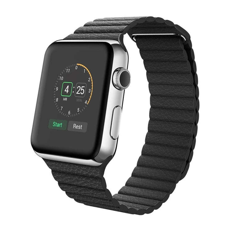 For Apple Watch 38mm Loop Magnetic Closure Clasp PU Leather Watch Band(Black)