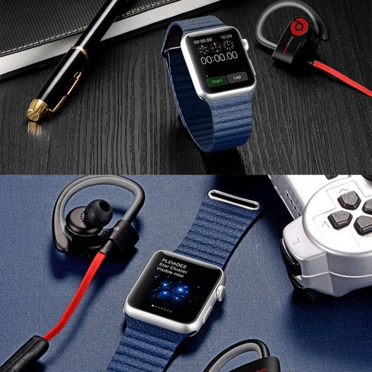 For Apple Watch 38mm Loop Magnetic Closure Clasp PU Leather Watch Band(Dark Blue)