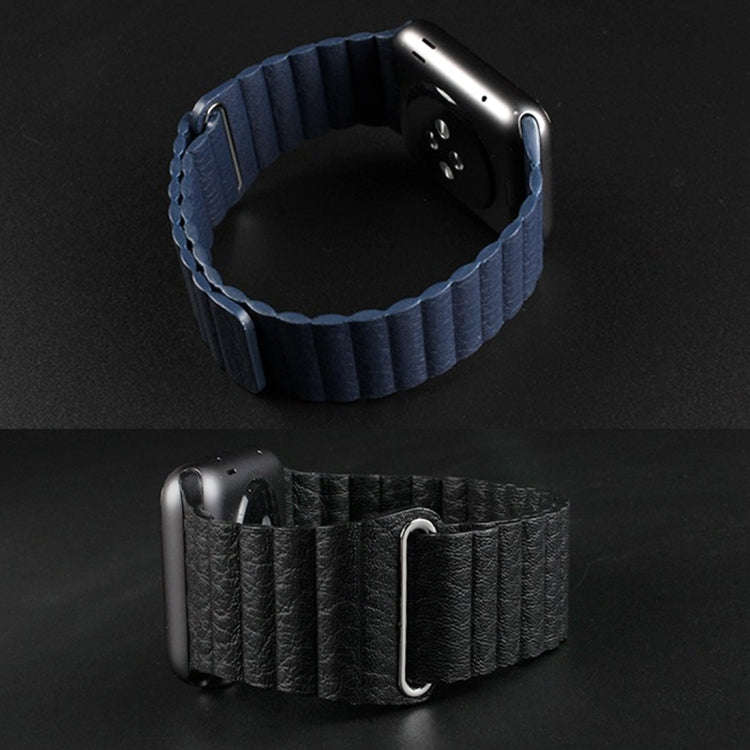 For Apple Watch 38mm Loop Magnetic Closure Clasp PU Leather Watch Band(Dark Blue)