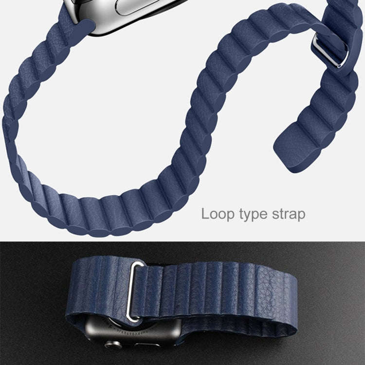 For Apple Watch 38mm Loop Magnetic Closure Clasp PU Leather Watch Band(Dark Blue)