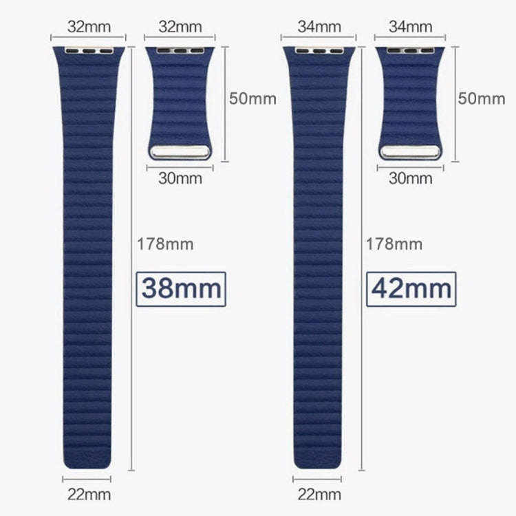 For Apple Watch 38mm Loop Magnetic Closure Clasp PU Leather Watch Band(Dark Blue)