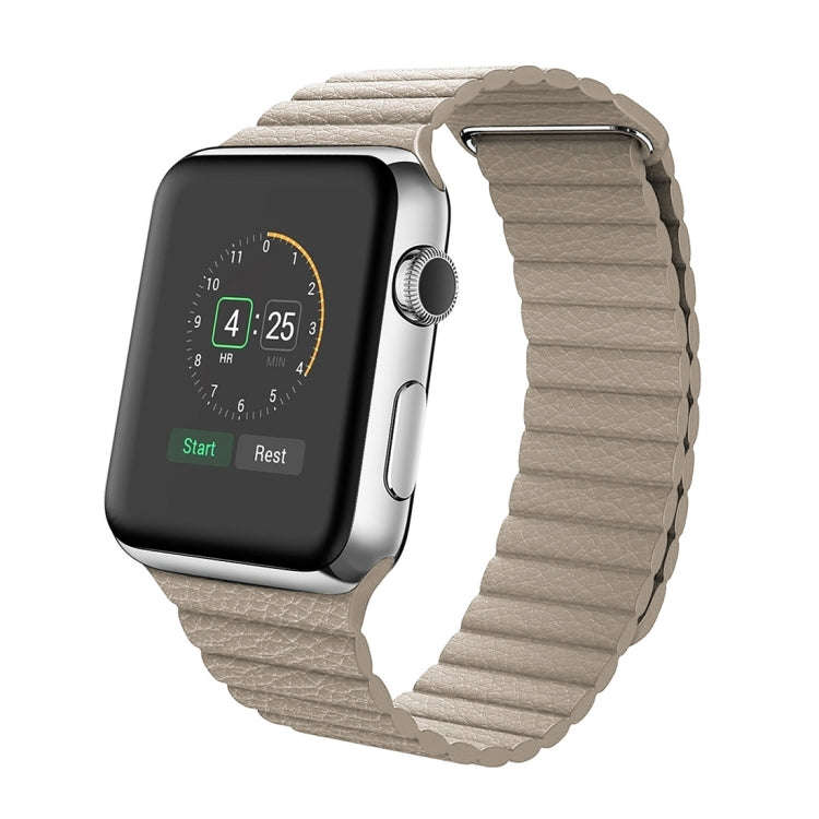 For Apple Watch 38mm Loop Magnetic Closure Clasp PU Leather Watch Band(Khaki)
