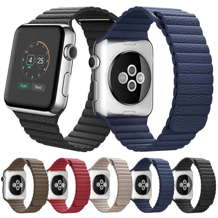 For Apple Watch 38mm Loop Magnetic Closure Clasp PU Leather Watch Band(Dark Blue)