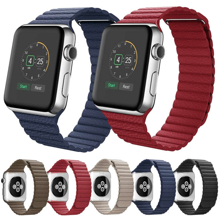 For Apple Watch 42mm Loop Magnetic Closure Clasp PU Leather Watch Band(Dark Blue)