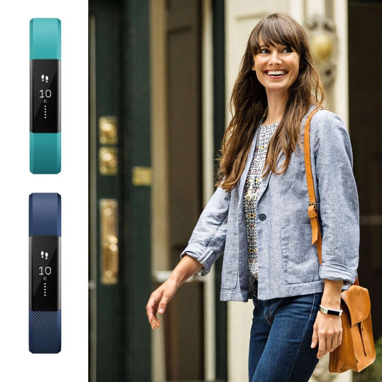 For Fitbit Alta Watch Oblique Texture Silicone Watchband, Large Size, Length: about 22cm(Dark Blue)
