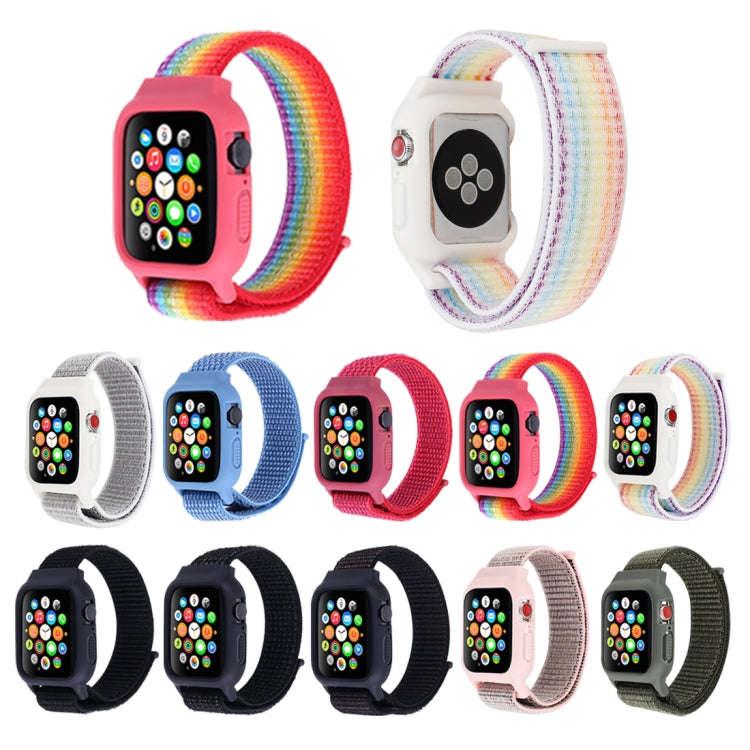 For Apple Watch Series 7 45mm / 6 & SE & 5 & 4 44mm / 3 & 2 & 1 42mm Nylon Watch Band with Hook a...
