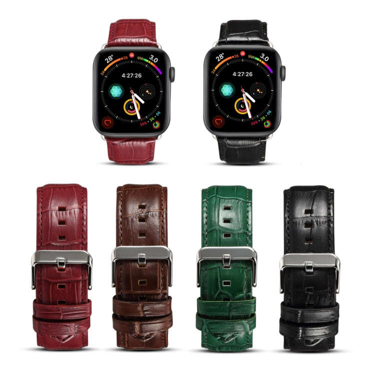 Denior Crocodile Grain Watch Cowhide Leather Watch Band for Apple Watch Series 7 45mm / 6 & SE & ...