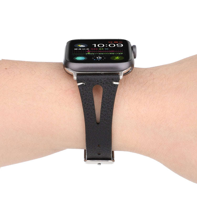 Simple V-shaped Leather Watch Band for Apple Watch Series 7 45mm / 6 & SE & 5 & 4 44mm / 3 & 2 & ...