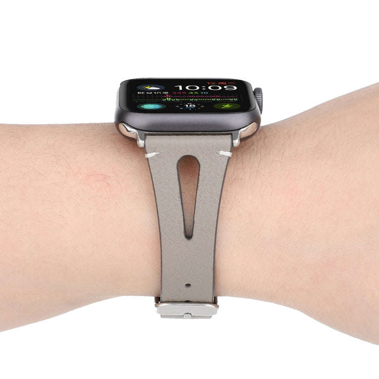 Simple V-shaped Leather Watch Band for Apple Watch Series 7 45mm / 6 & SE & 5 & 4 44mm / 3 & 2 & ...
