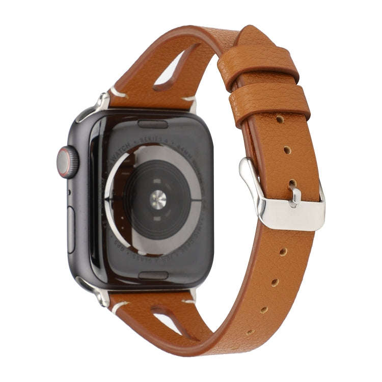Simple V-shaped Leather Watch Band for Apple Watch Series 7 45mm / 6 & SE & 5 & 4 44mm / 3 & 2 & ...