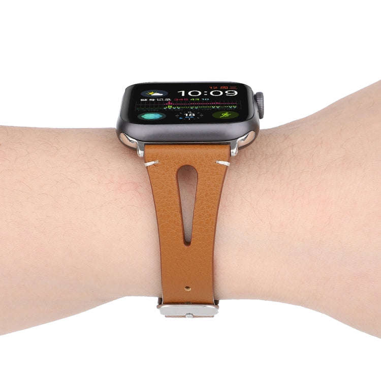 Simple V-shaped Leather Watch Band for Apple Watch Series 7 45mm / 6 & SE & 5 & 4 44mm / 3 & 2 & ...