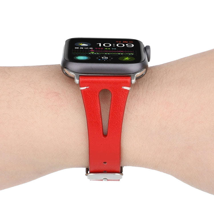 Simple V-shaped Leather Watch Band for Apple Watch Series 7 41mm / 6 & SE & 5 & 4 40mm / 3 & 2 & ...