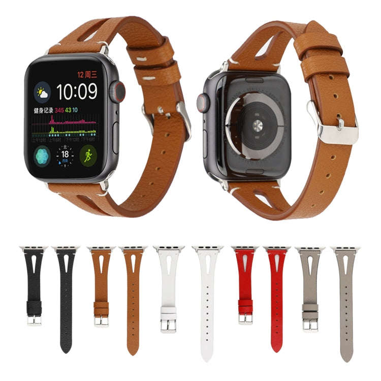Simple V-shaped Leather Watch Band for Apple Watch Series 7 41mm / 6 & SE & 5 & 4 40mm / 3 & 2 & ...