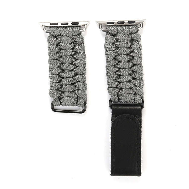 Magic Paste Genuine Leather Umbrella Rope Nylon Wrist Watch Band with Stainless Steel Buckle for ...