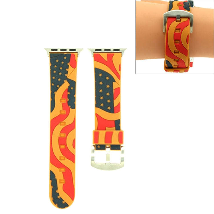 For Apple Watch Series 3 & 2 & 1 42mm Fashion The Old Glory Pattern Silicone Watch Band(Orange)