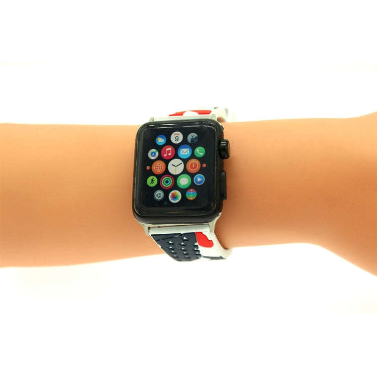 For Apple Watch Series 3 & 2 & 1 42mm Fashion The Old Glory Pattern Silicone Watch Band(White)