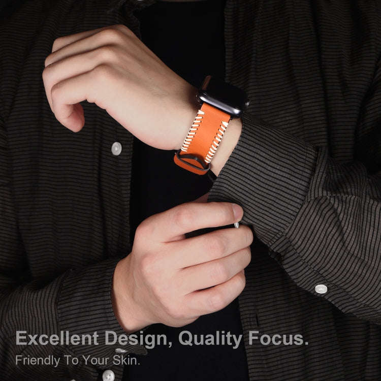 DUX DUCIS Fashion Woven Pattern Top-grain Leather Wrist Watch Band for Apple Watch Series 8&7 45m...