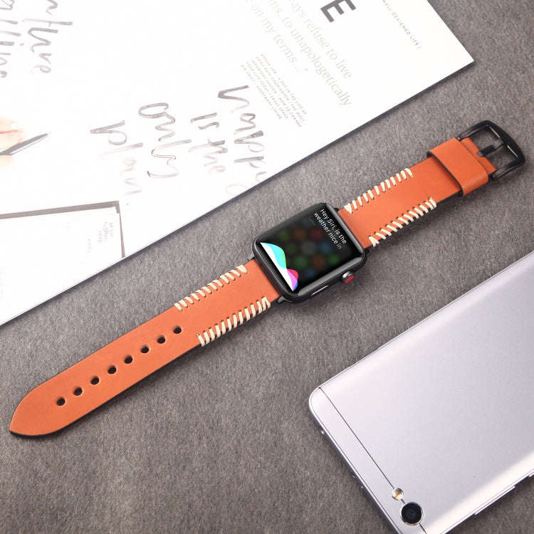 DUX DUCIS Fashion Woven Pattern Top-grain Leather Wrist Watch Band for Apple Watch Series 8&7 45m...