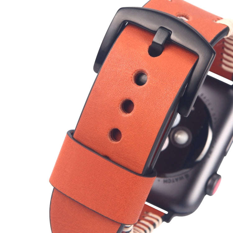 DUX DUCIS Fashion Woven Pattern Top-grain Leather Wrist Watch Band for Apple Watch Series 8&7 45m...