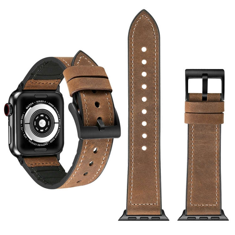 Crazy Horse Texture TPU + Stainless Steel Watch Band for Apple Watch Series 7 41mm / 6 & SE & 5 &...