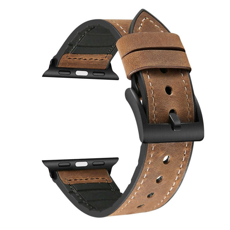 Crazy Horse Texture TPU + Stainless Steel Watch Band for Apple Watch Series 7 41mm / 6 & SE & 5 &...
