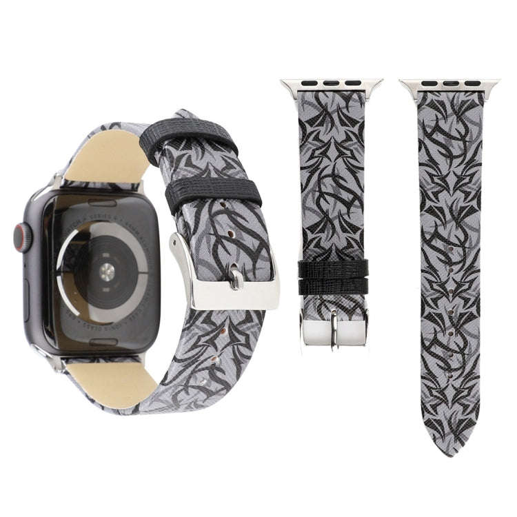 Thorns Printing Genuine Leather Watch Band for Apple Watch Series 10 42mm / 9&8&7 41mm / SE 3&SE ...