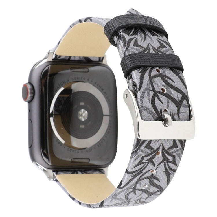 Thorns Printing Genuine Leather Watch Band for Apple Watch Series 10 42mm / 9&8&7 41mm / SE 3&SE ...