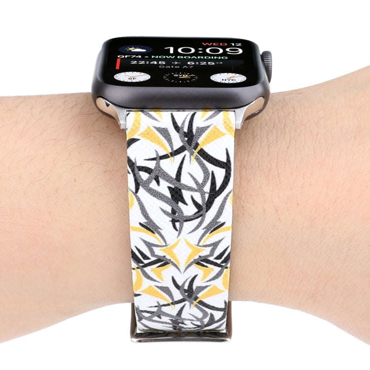 Thorns Printing Genuine Leather Watch Band for Apple Watch Series 10 42mm / 9&8&7 41mm / SE 3&SE ...