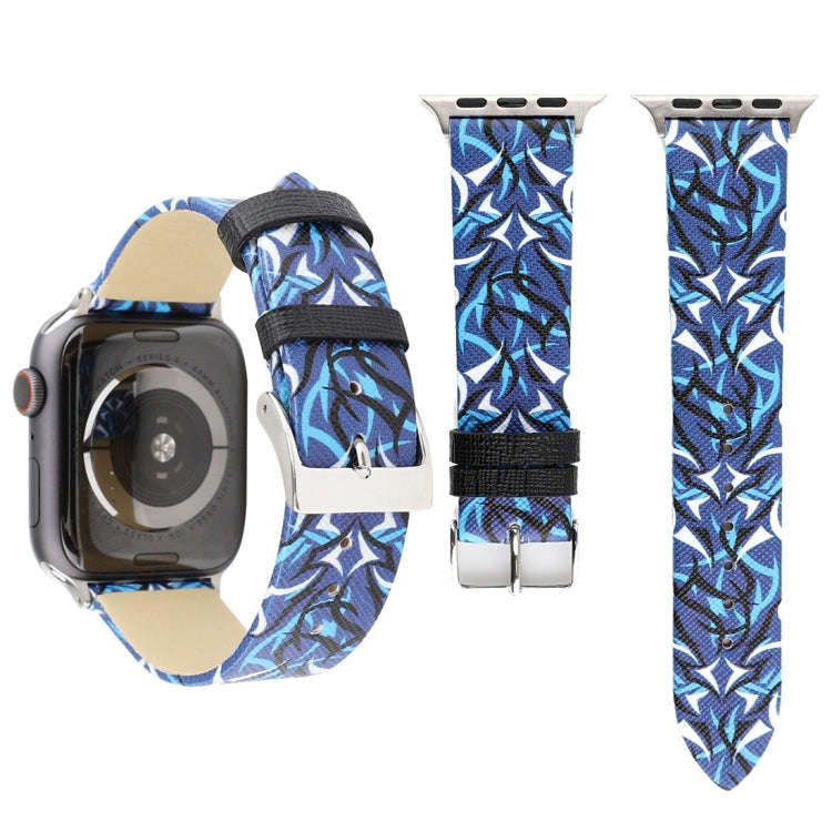 Thorns Printing Genuine Leather Watch Band for Apple Watch Series 10 42mm / 9&8&7 41mm / SE 3&SE ...
