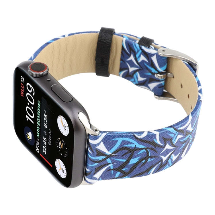 Thorns Printing Genuine Leather Watch Band for Apple Watch Series 10 42mm / 9&8&7 41mm / SE 3&SE ...