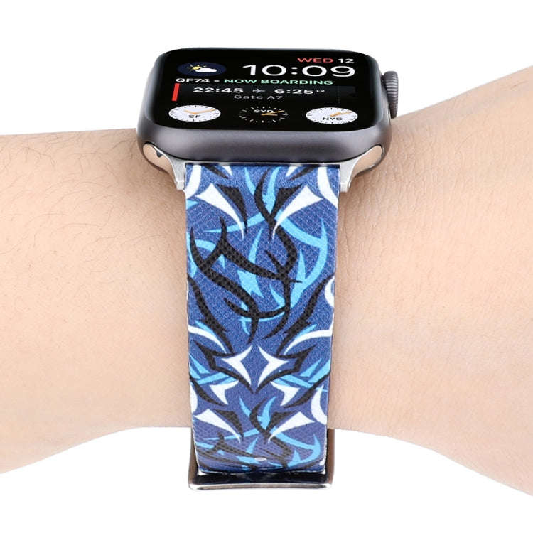 Thorns Printing Genuine Leather Watch Band for Apple Watch Series 10 42mm / 9&8&7 41mm / SE 3&SE ...