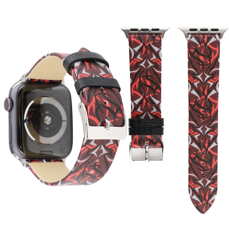 Thorns Printing Genuine Leather Watch Band for Apple Watch Series 7 41mm / 6 & SE & 5 & 4 40mm / ...