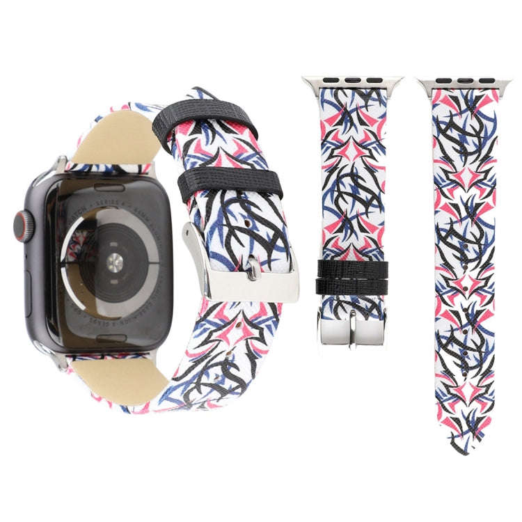 Thorns Printing Genuine Leather Watch Band for Apple Watch Series 10 42mm / 9&8&7 41mm / SE 3&SE ...