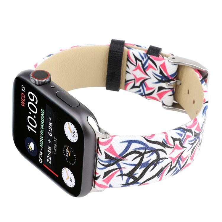 Thorns Printing Genuine Leather Watch Band for Apple Watch Series 10 42mm / 9&8&7 41mm / SE 3&SE ...