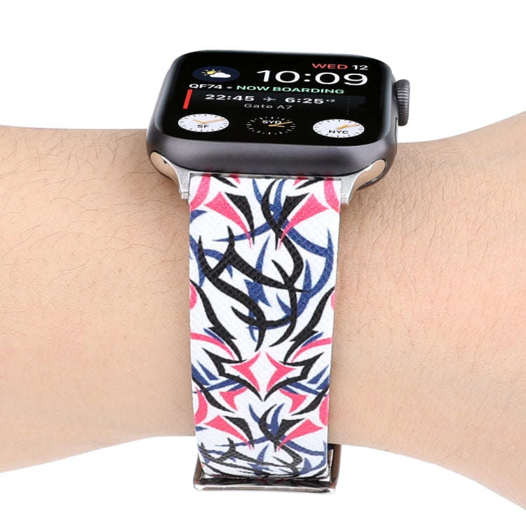 Thorns Printing Genuine Leather Watch Band for Apple Watch Series 10 42mm / 9&8&7 41mm / SE 3&SE ...
