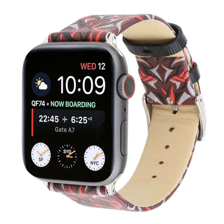 Thorns Printing Genuine Leather Watch Band for Apple Watch Series 7 41mm / 6 & SE & 5 & 4 40mm / ...