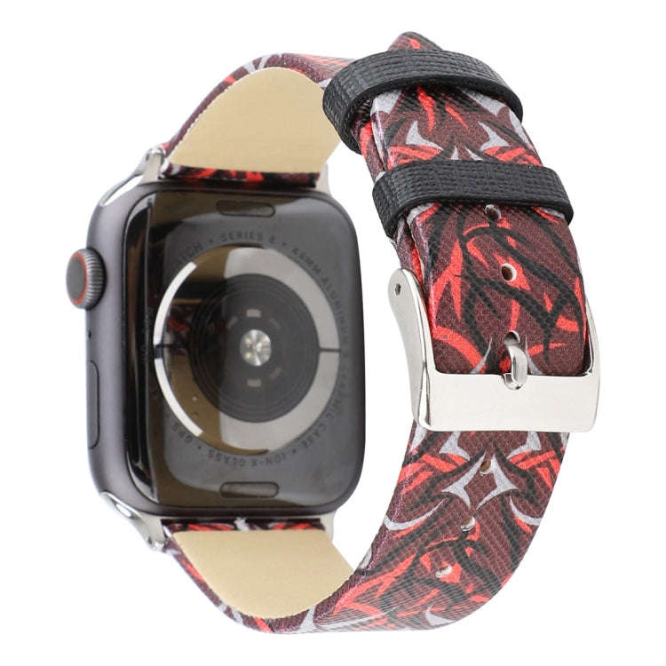 Thorns Printing Genuine Leather Watch Band for Apple Watch Series 7 41mm / 6 & SE & 5 & 4 40mm / ...